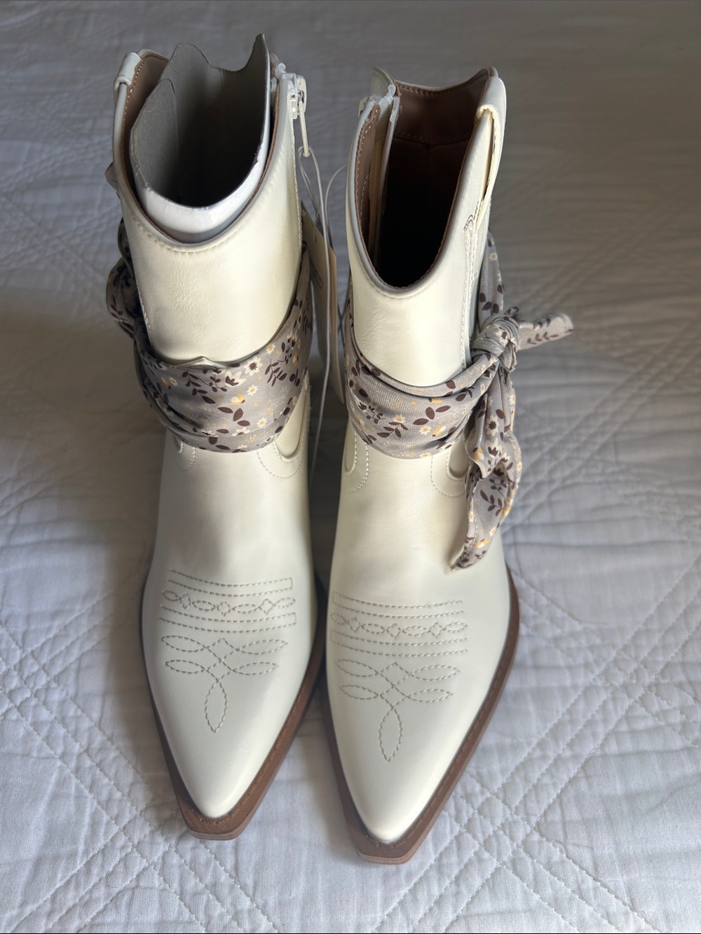 Universal Thread Ivory Western-Inspired Ankle Boots with Floral Scarf Tie